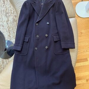 Mens Polo Ralph Lauren beautiful classic navy blue 100% cashmere dress coat!